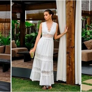 Commense White Lace Maxi Dress